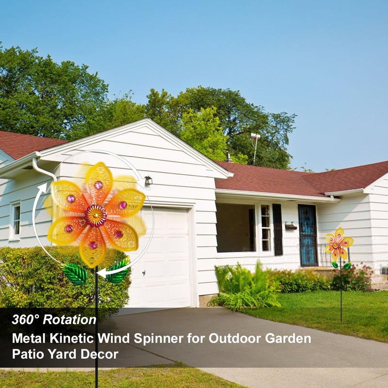 Senflame ​Garden Wind Spinners & ​Metal Wind Sculptures - ​Outdoor Windmill Decor with Vibrant Yellow, ​Yard Art for Patio Lawn Garden Ornament, Dynamic ​Wind Spinner Sculpture for Landscape Decor - Image 4